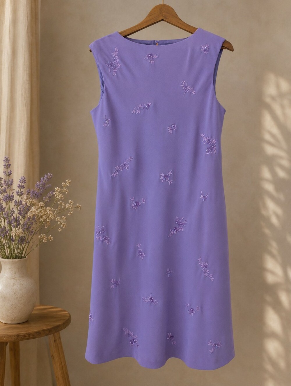Evan Picone Lavender Embroidered Sleeveless Midi Dress